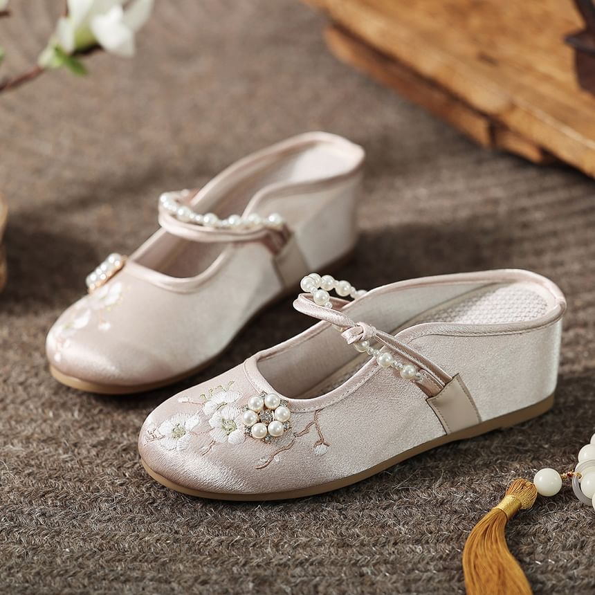 Beaded Wedge-Heel Mules