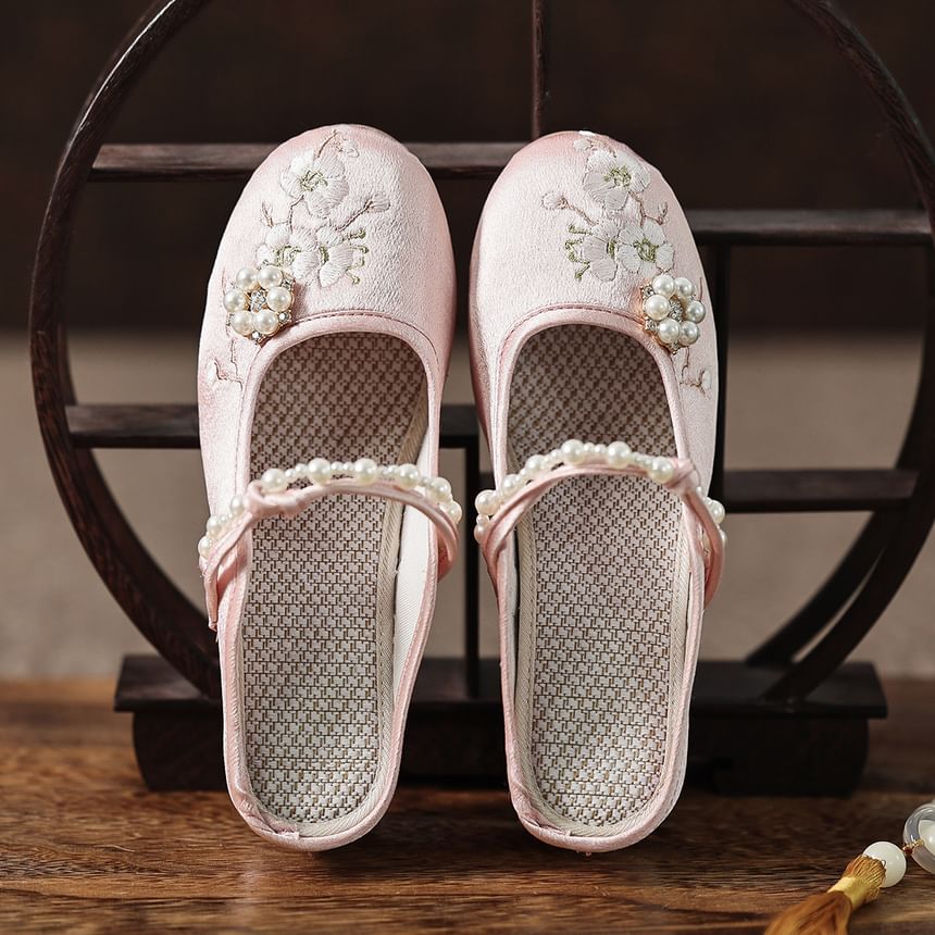 Beaded Wedge-Heel Mules