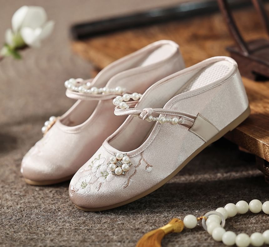 Beaded Wedge-Heel Mules