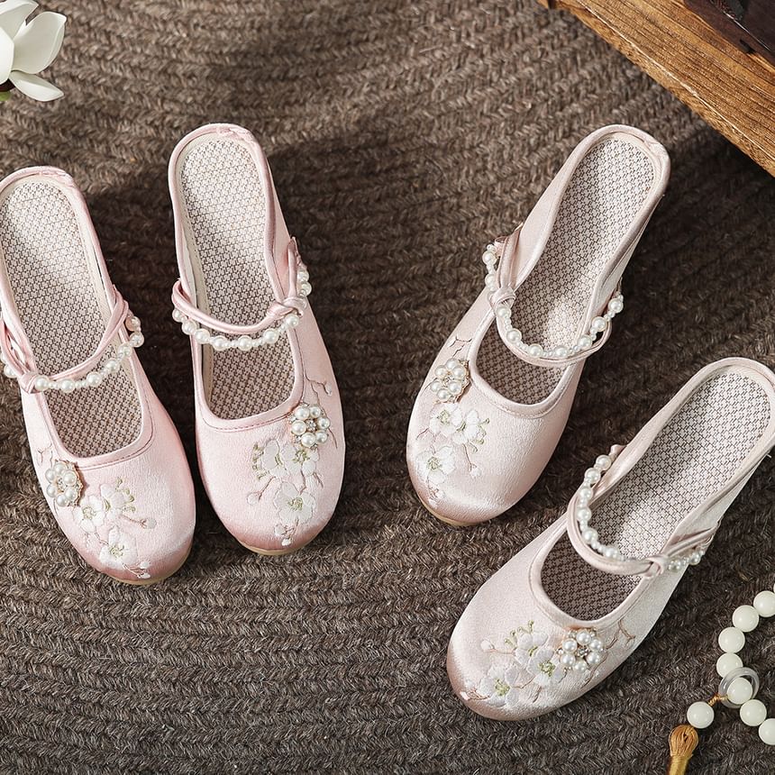 Beaded Wedge-Heel Mules