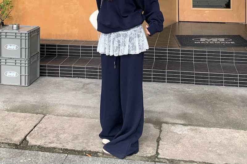 Boatneck Sweatshirt with Lace Cami and Baggy Pants
