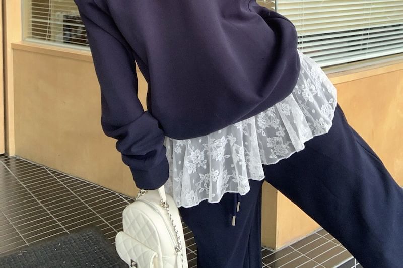 Boatneck Sweatshirt with Lace Cami and Baggy Pants
