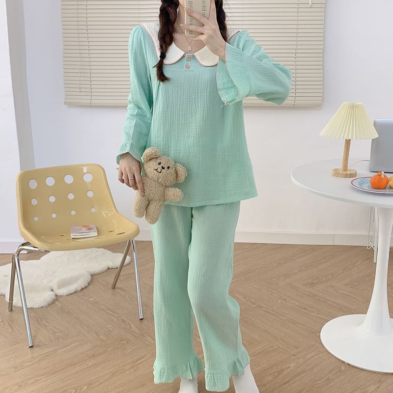 Couple Matching Pajama Set: Long-Sleeve Top + Pants
