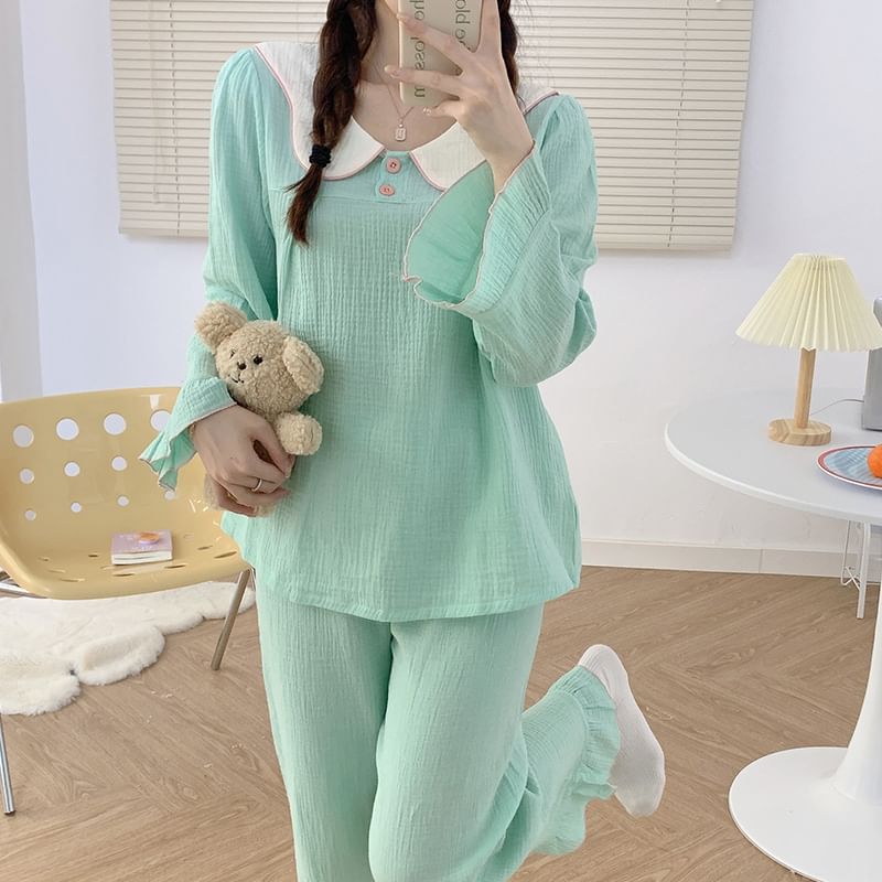 Couple Matching Pajama Set: Long-Sleeve Top + Pants