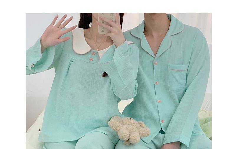 Couple Matching Pajama Set: Long-Sleeve Top + Pants