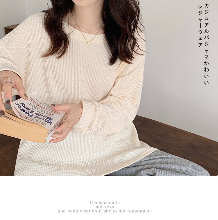 Couple Matching Pajama Set: Long-Sleeve Plain Top + Pants