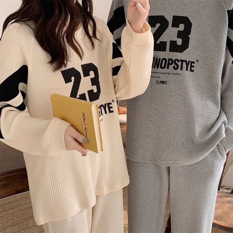 Couple Matching Pajama Set: Long-Sleeve Numbering Top + Pants