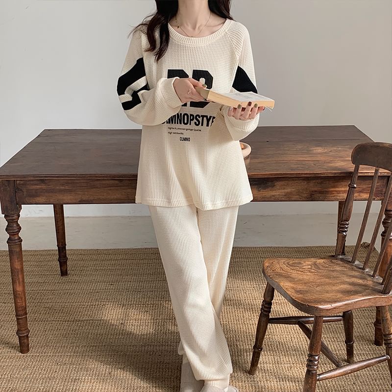 Couple Matching Pajama Set: Long-Sleeve Numbering Top + Pants