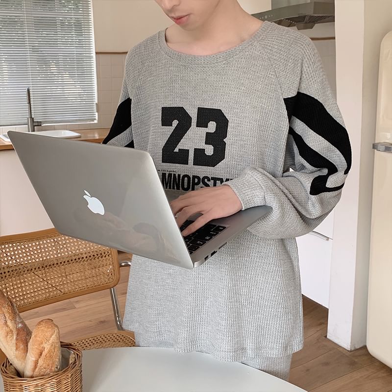 Couple Matching Pajama Set: Long-Sleeve Numbering Top + Pants