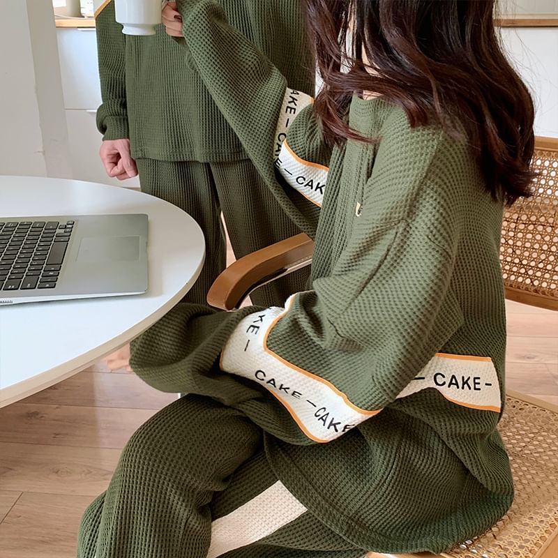 Couple Matching Pajama Set: Long-Sleeve Lettering Top + Pants