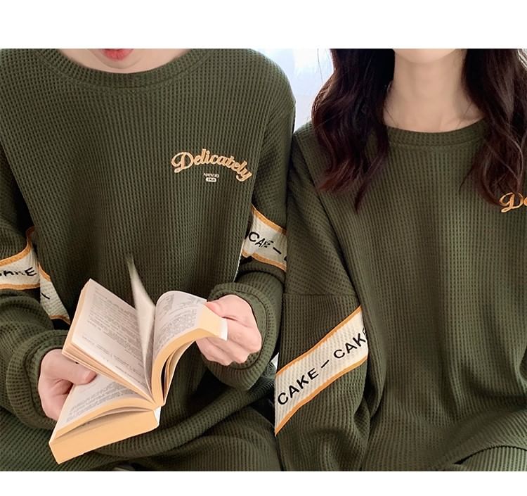 Couple Matching Pajama Set: Long-Sleeve Lettering Top + Pants