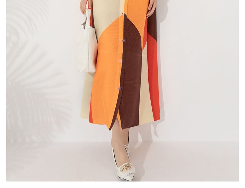 Color-Block Long-Sleeve Shirt Maxi Dress