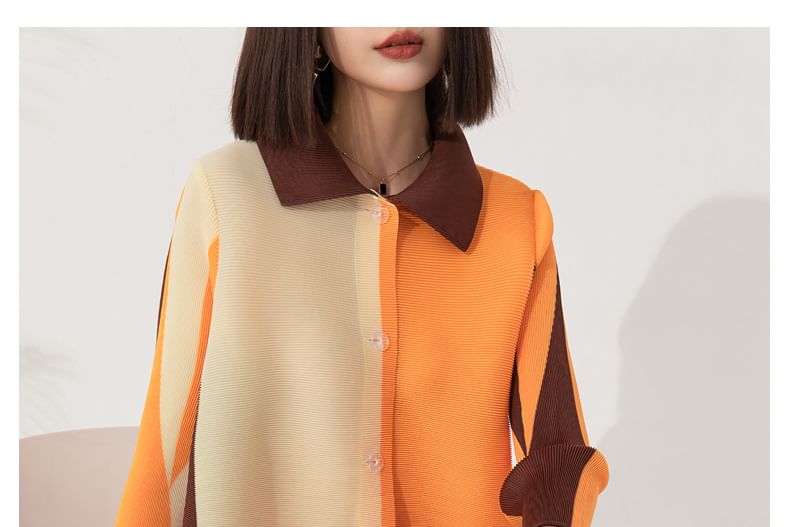 Color-Block Long-Sleeve Shirt Maxi Dress