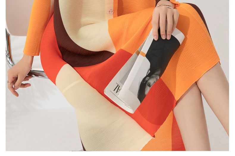 Color-Block Long-Sleeve Shirt Maxi Dress