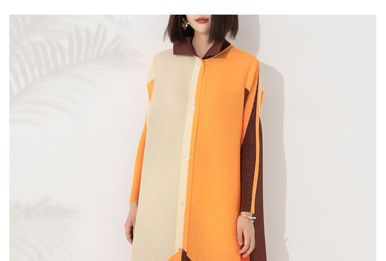 Color-Block Long-Sleeve Shirt Maxi Dress