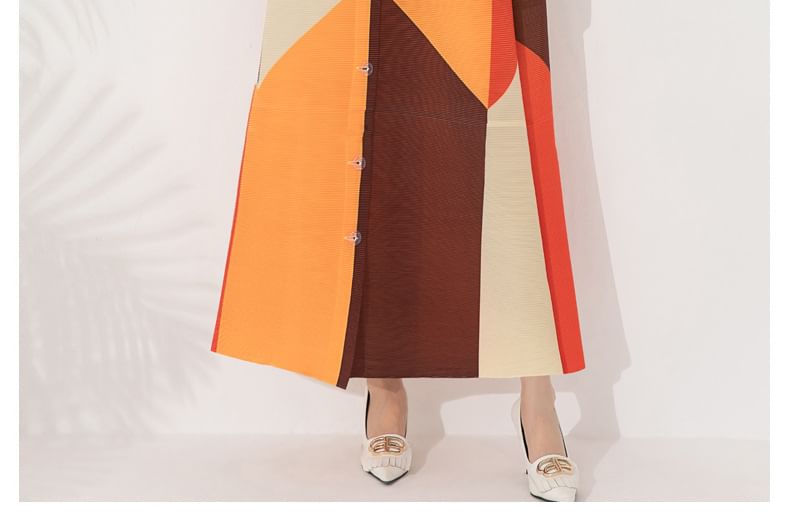 Color-Block Long-Sleeve Shirt Maxi Dress