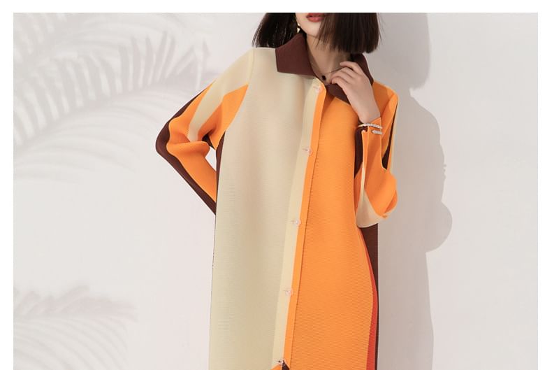 Color-Block Long-Sleeve Shirt Maxi Dress