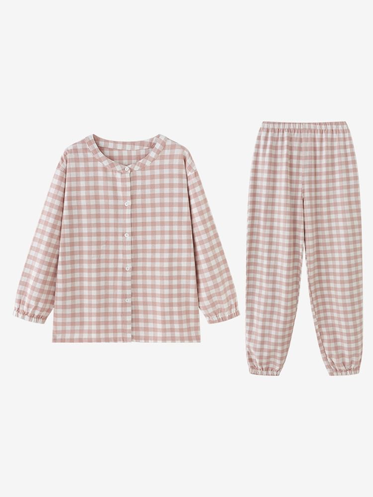 Couple Matching Pajama Set: Long-Sleeve Plaid Top + Pants