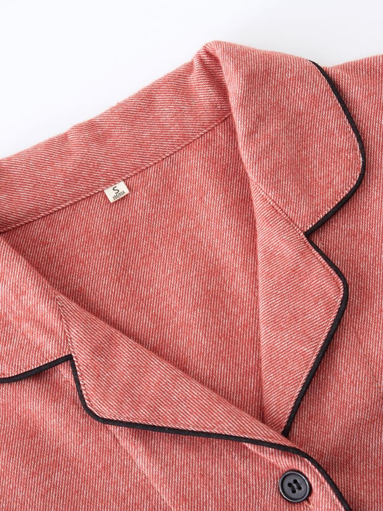 Couple Matching Pajama Set: Long-Sleeve Button-Up Top + Pants