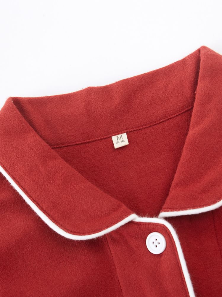 Couple Matching Pajama Set: Long-Sleeve Embroidered Top + Pants