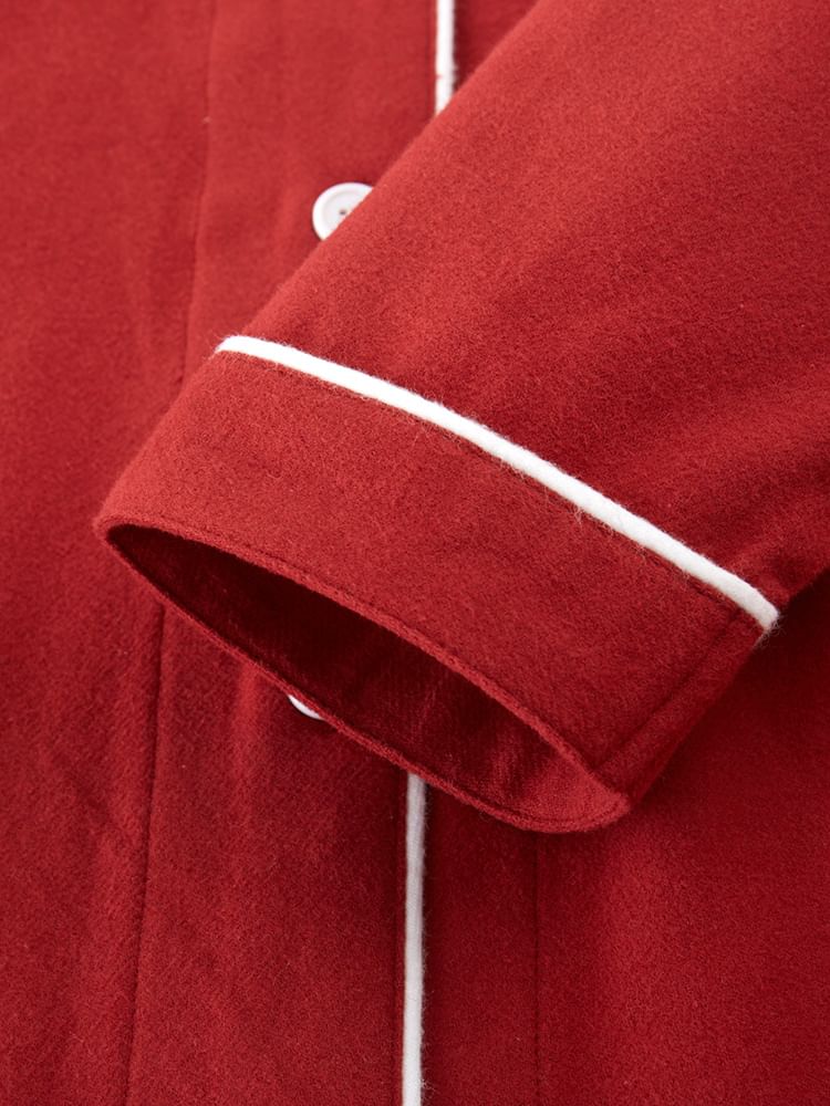 Couple Matching Pajama Set: Long-Sleeve Embroidered Top + Pants