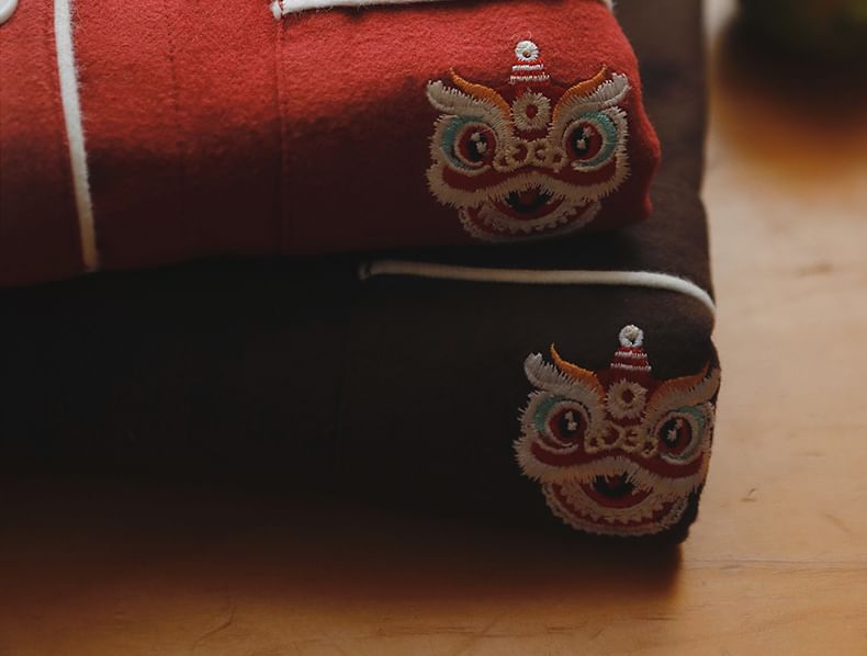 Couple Matching Pajama Set: Long-Sleeve Embroidered Top + Pants