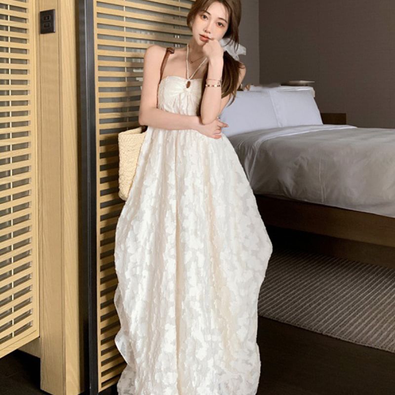 Jacquard Halter Open Back A-Line Maxi Gown