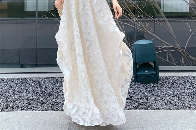 Jacquard Halter Open Back A-Line Maxi Gown