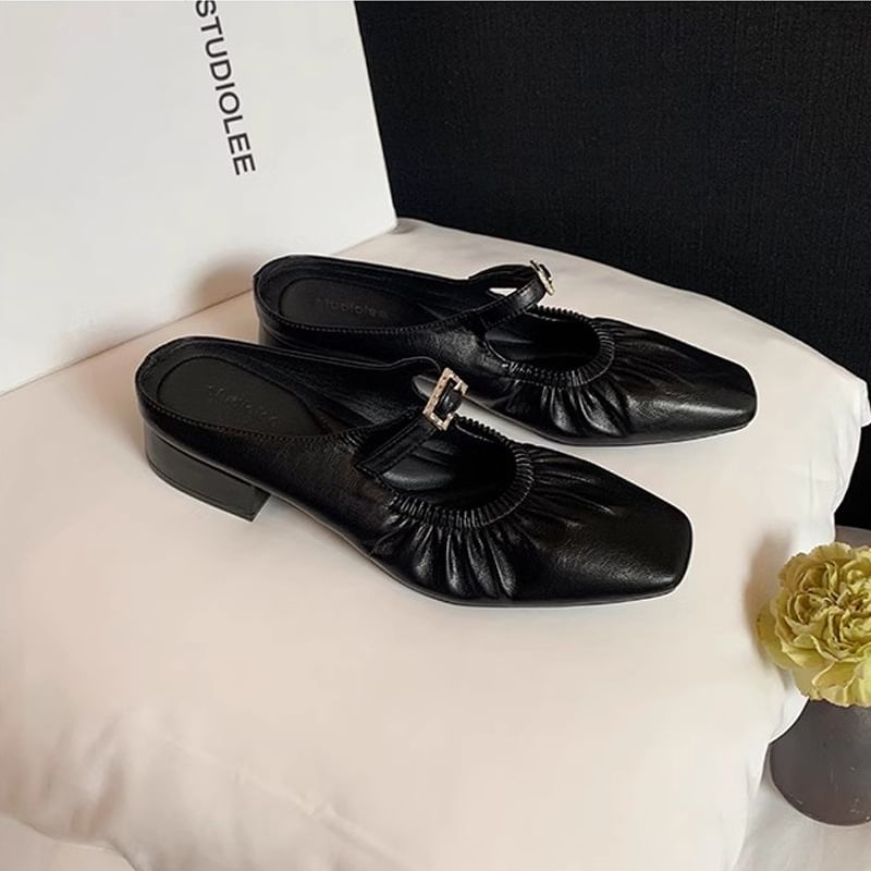 Square Toe Low Heel Mules