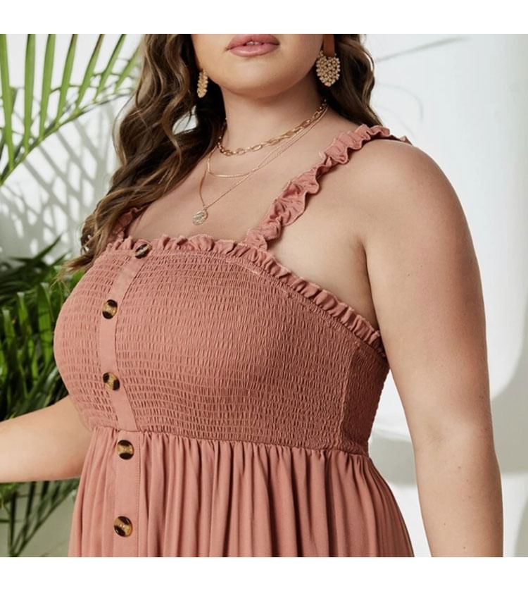 Button-Up Sleeveless Plain A-Line Maxi Dress