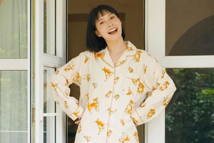 Couple Matching Pajama Set: Long-Sleeve Collar Dog Print Button Top + Pants (Various Designs)