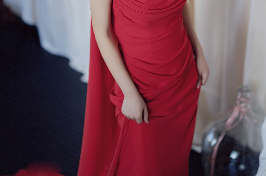 Strapless Ruched Sheath Evening Gown