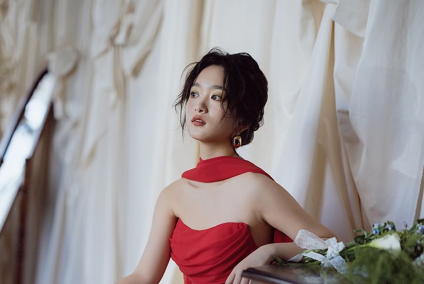 Strapless Ruched Sheath Evening Gown