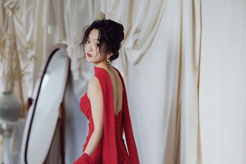 Strapless Ruched Sheath Evening Gown