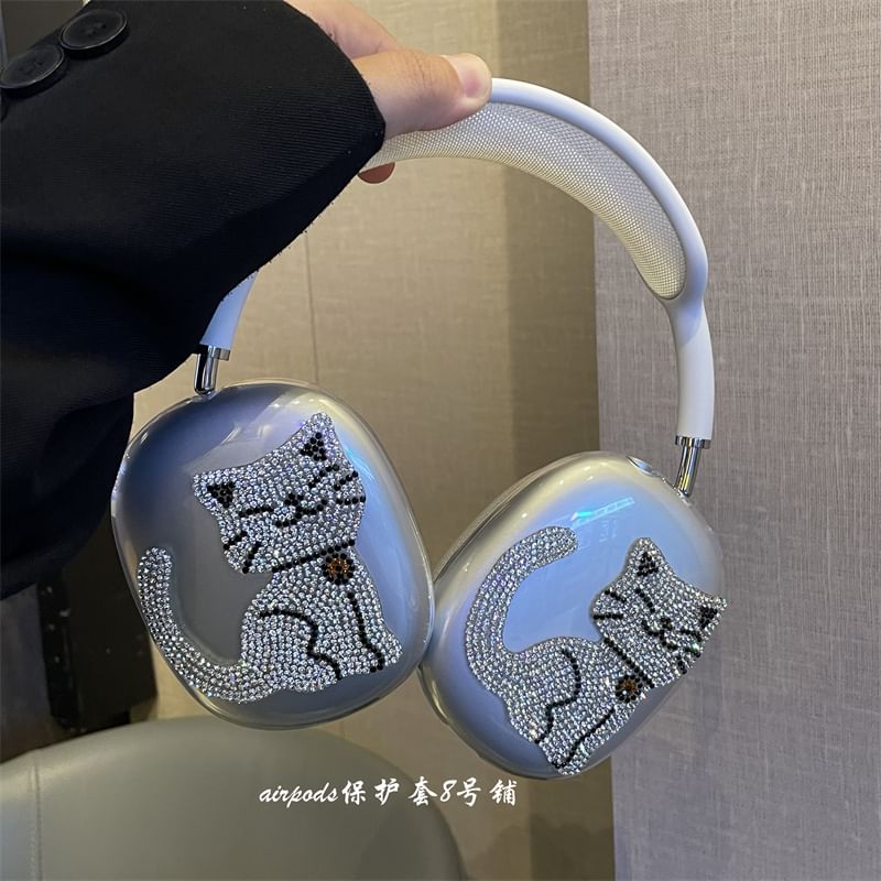 Cat Rhinestone AirPods Max Earphone Case Skin