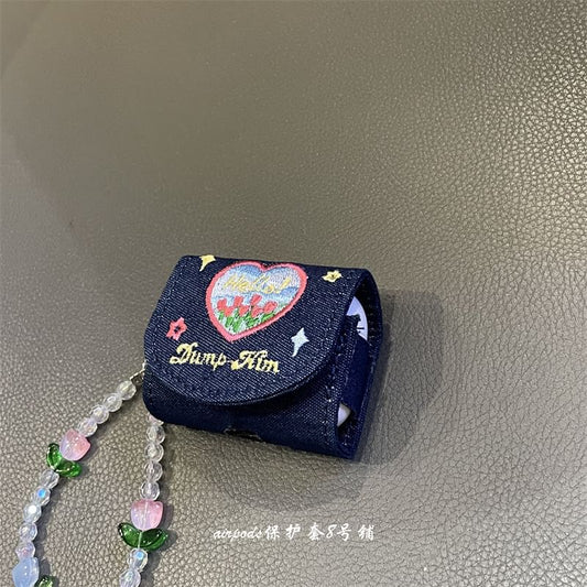 Flower Embroidered Denim AirPods / Pro Earphone Case Skin
