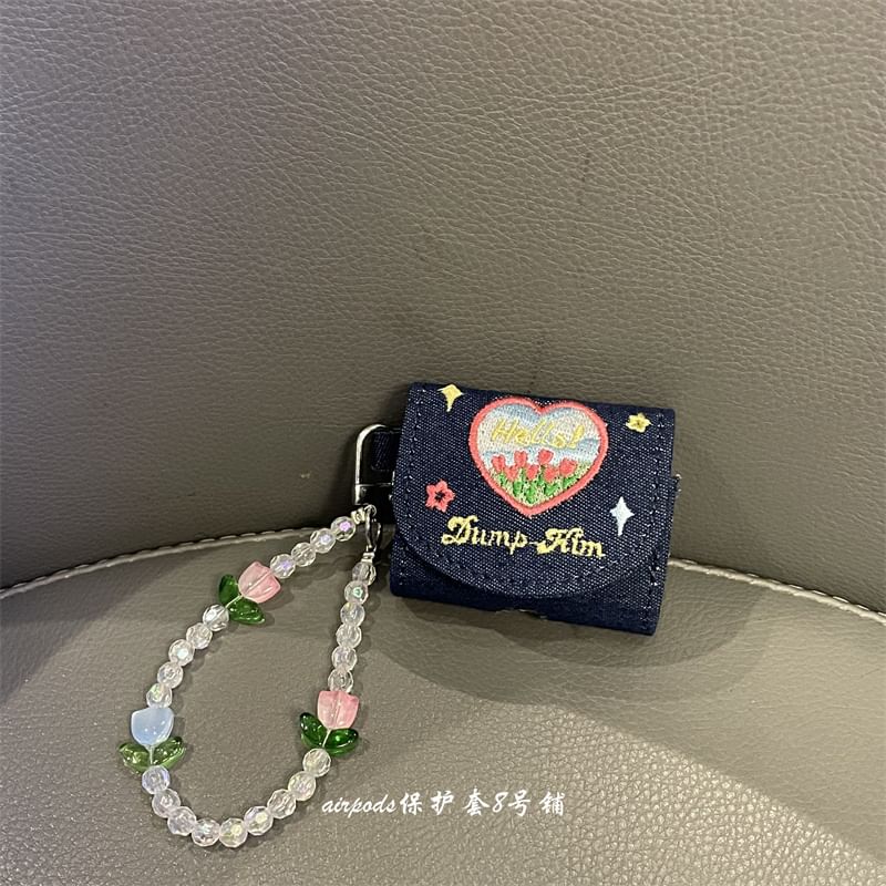 Flower Embroidered Denim AirPods / Pro Earphone Case Skin