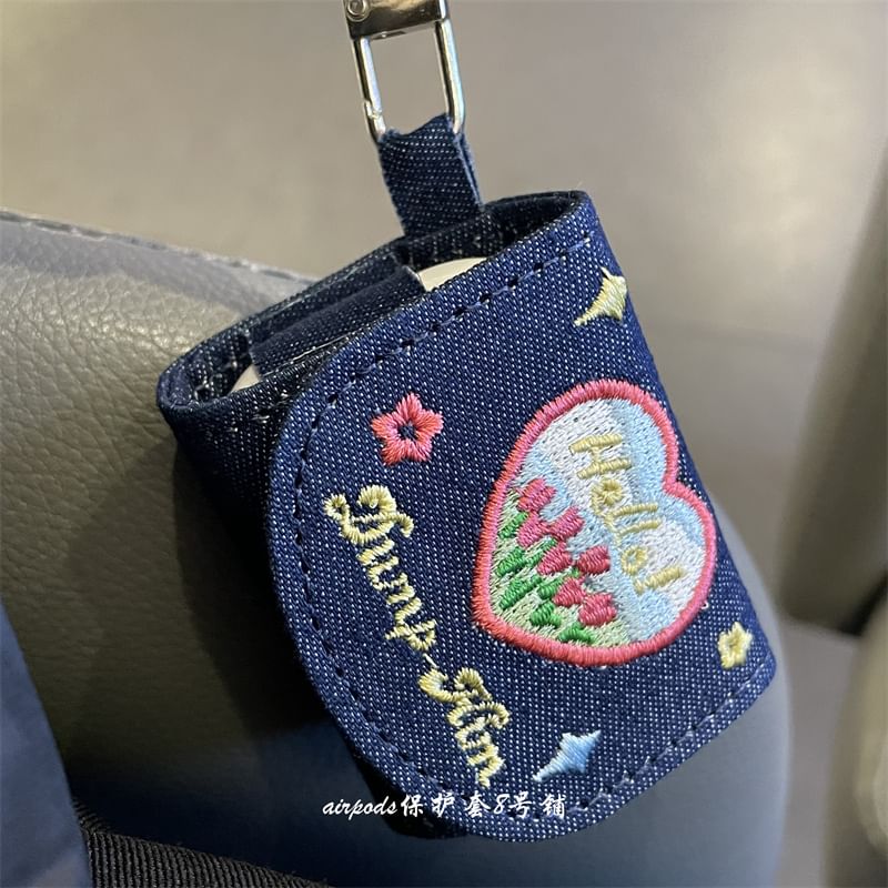 Flower Embroidered Denim AirPods / Pro Earphone Case Skin