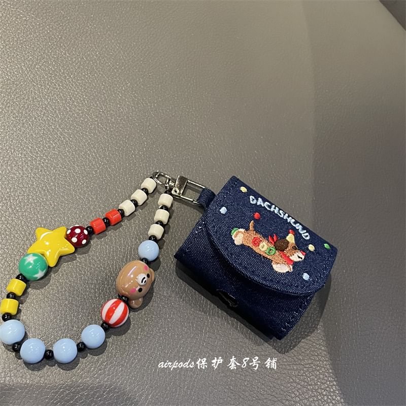 Dog Embroidered Denim AirPods / Pro Earphone Case Skin
