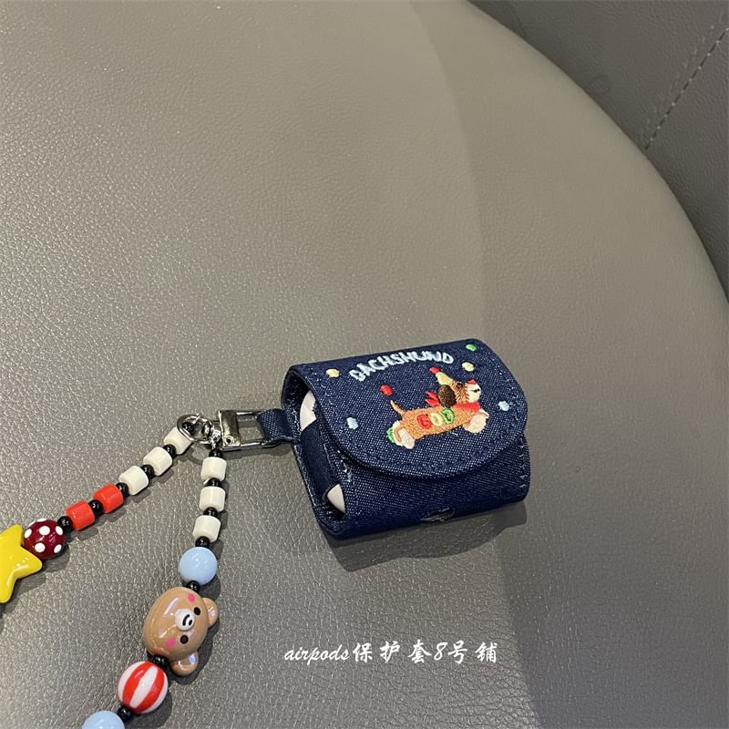 Dog Embroidered Denim AirPods / Pro Earphone Case Skin