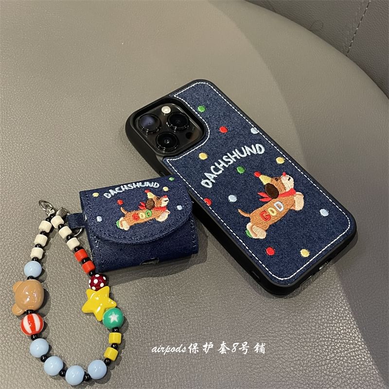 Dog Embroidered Denim AirPods / Pro Earphone Case Skin