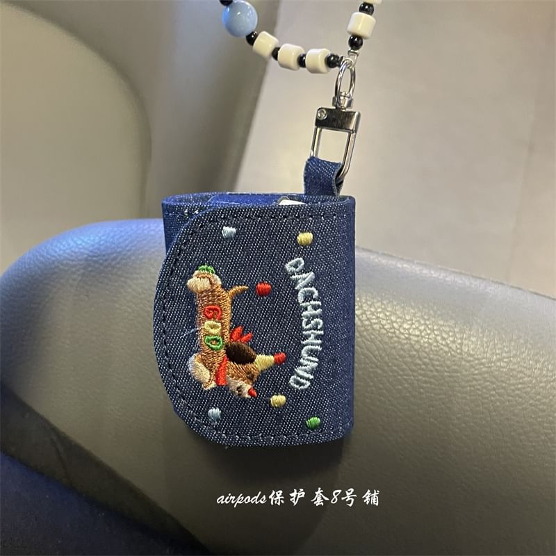 Dog Embroidered Denim AirPods / Pro Earphone Case Skin