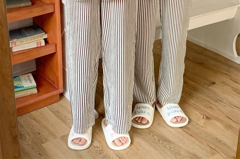 Couple Matching Long-Sleeve Striped Pajama Top / Pants / Midi Sleep Dress / Set (Various Designs)