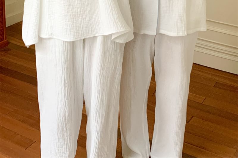 Couple Matching Long-Sleeve Contrast Trim Pajama Top / Pants / Midi Sleep Dress / Set (Various Designs)