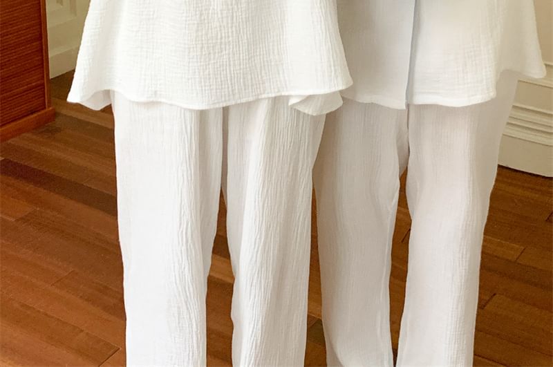 Couple Matching Long-Sleeve Contrast Trim Pajama Top / Pants / Midi Sleep Dress / Set (Various Designs)