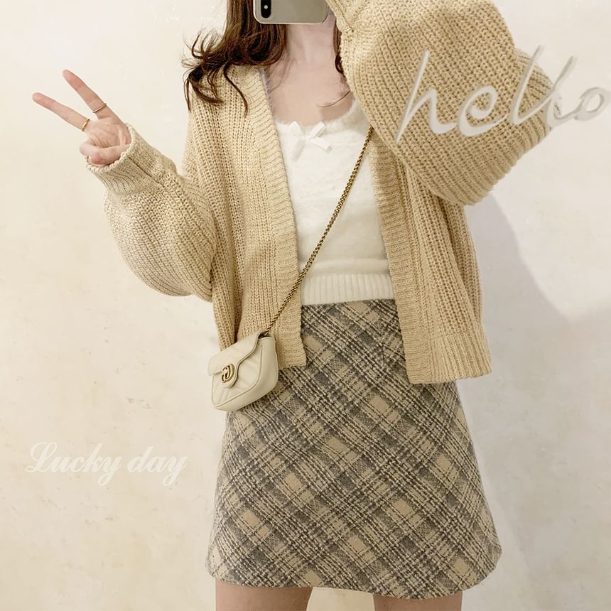 Long Sleeve V-Neck Open Front Knit Cardigan