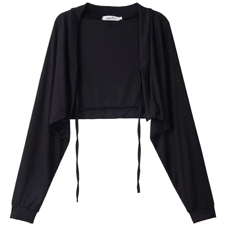 Long Sleeve Tie-Front Cropped Plain Cardigan