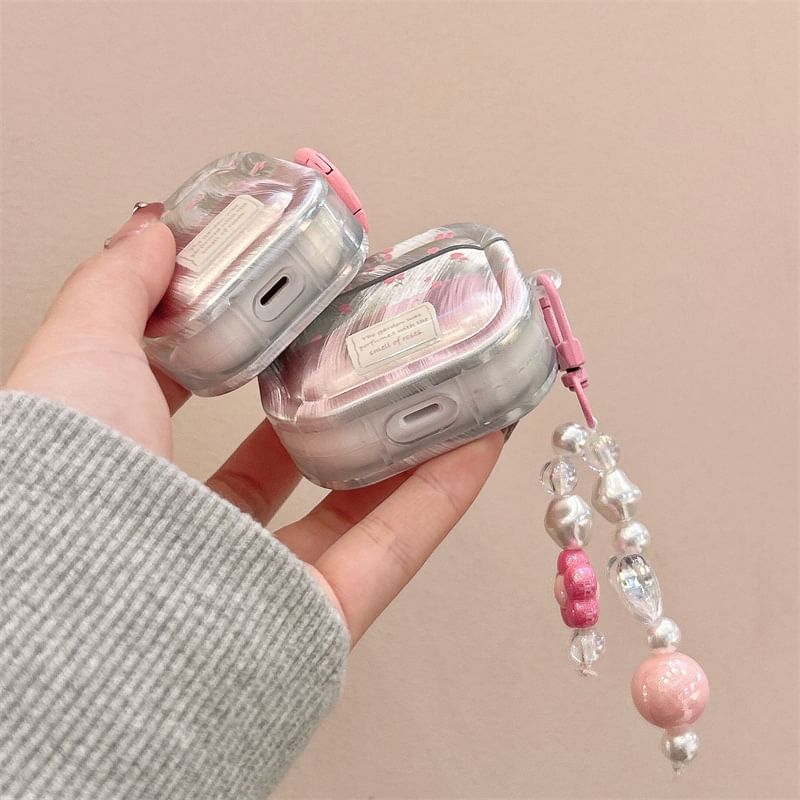 Floral AirPods / Pro Earphone Case Skin / Faux Pearl Charm / Set