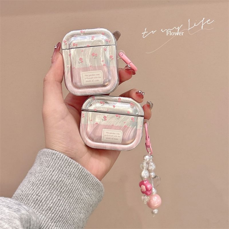 Floral AirPods / Pro Earphone Case Skin / Faux Pearl Charm / Set