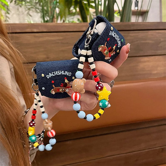 Dog Embroidered Denim Strap AirPods / Pro Earphone Case Skin